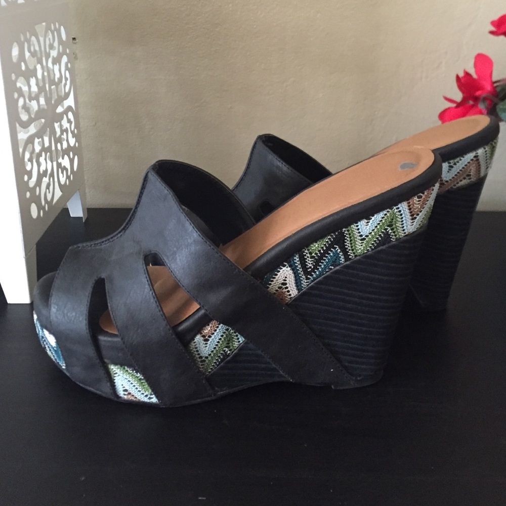Madden Girl -- black wedge slip on heels
